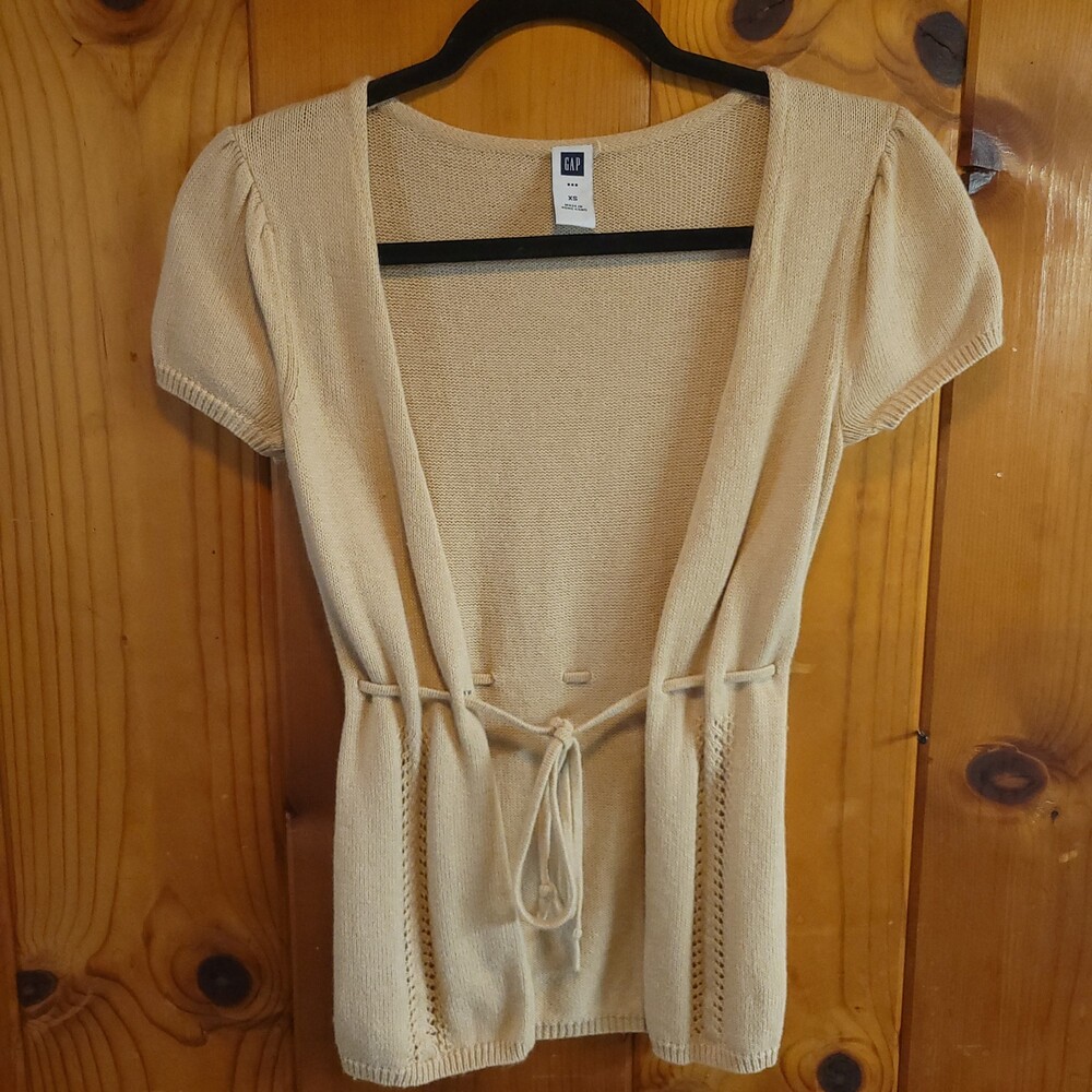 2006 y2k vintage GAP XS Beige Knit Tie Front Cardigan boho cottagecore Sweater